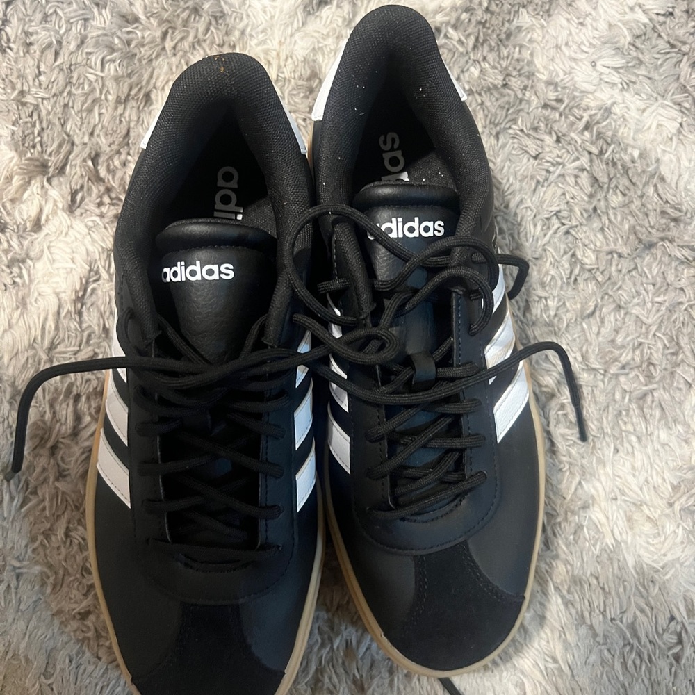 Adidas women Black and White Sneakers with Tan Sole